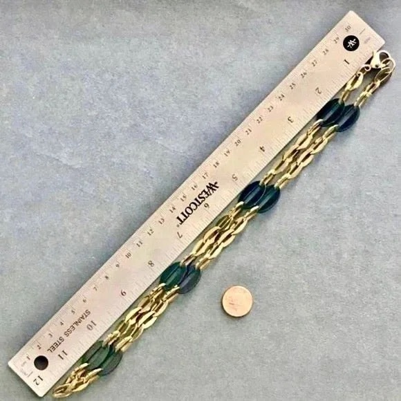 YELLOW GOLD PLATED STAINLESS STEEL BLACK CERAMIC NECKLACE PAPERCLIP CHUNKY CHAIN - Picture 8 of 9